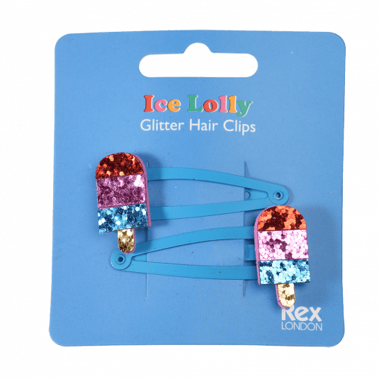 Childrens Ice lolly glitter hair slides/clips set of 2