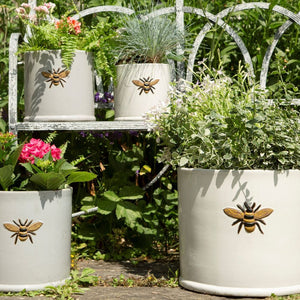 Wisteria Bee Cylinder outdoor glazed ceramic planter - White *COLLECTION ONLY*