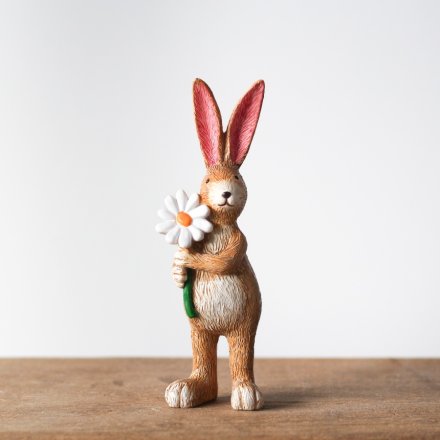 Rabbit holding daisy ornament