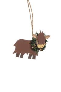 Shoeless Joe Highland cow baby -  hanging Christmas Tree decoration