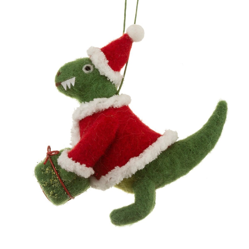Roarsome Dinosaur Santa hanging felt Christmas Tree decoration
