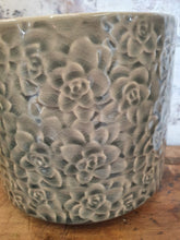 Load image into Gallery viewer, Gisela Graham grey succulents ceramic pot cover/plant pot