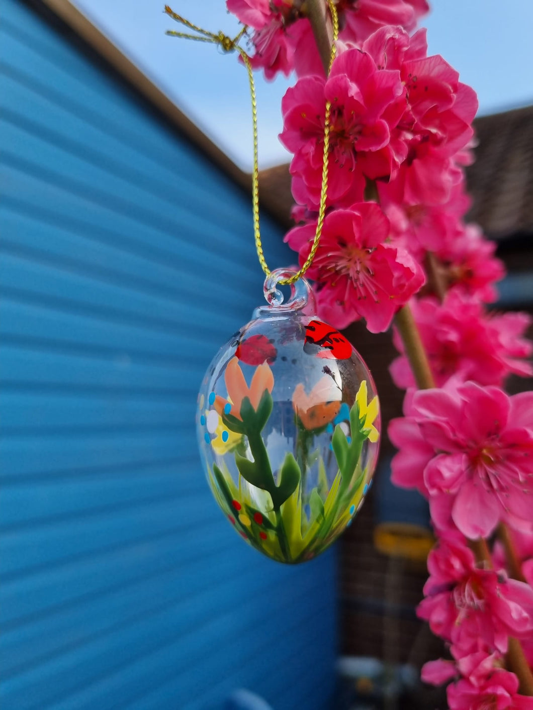 Glass mini Easter egg ladybird hanging decoration