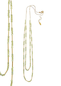 Hot Tomato Layered Twin Crystals on slip chain necklace - gold/pistachio    LF661