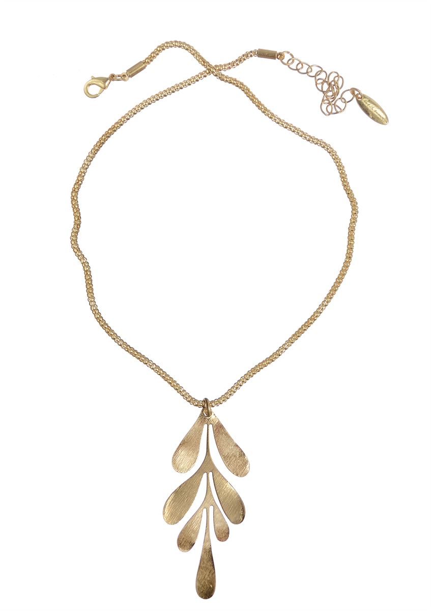 Hot Tomato Leaf charm captured on rolled gold chain - necklace worn gold  LF663