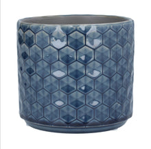 Load image into Gallery viewer, Gisela Graham navy honeycomb ceramic pot cover/plant pot