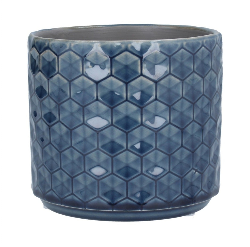 Gisela Graham navy honeycomb ceramic pot cover/plant pot