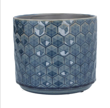 Load image into Gallery viewer, Gisela Graham navy honeycomb ceramic pot cover/plant pot