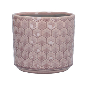 Gisela Graham dusky mauve honeycomb ceramic pot cover/plant pot