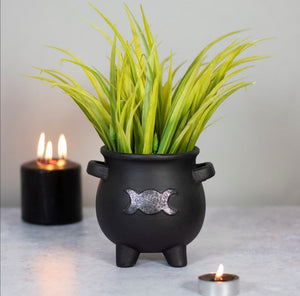 Triple Moon Cauldron Teracotta indoor plant pot - Halloween
