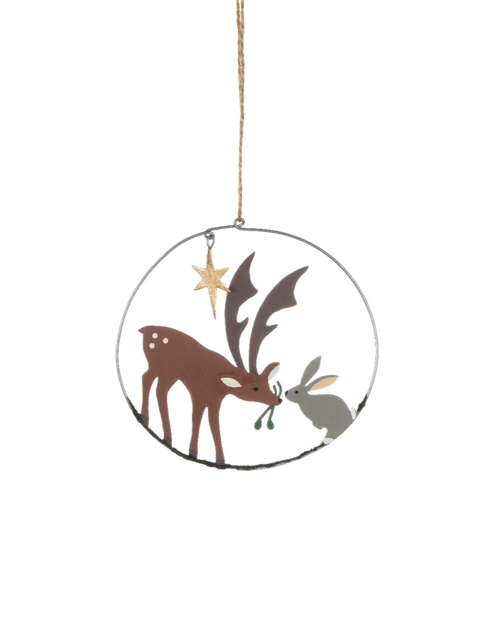 Shoeless Joe - Hare and Deer in ring - hanging Christmas Tree decoration