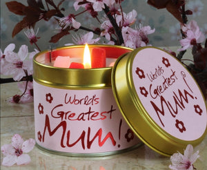 Lily-Flame Candle In Tin - Worlds Greatest Mum/Mothers Day