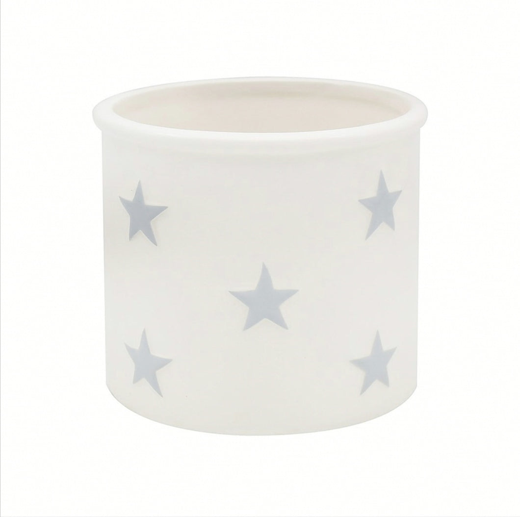 Stars Ceramic medium white indoor plant pot