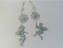 Load image into Gallery viewer, Flat metal fairy with dandelion hanging decoration