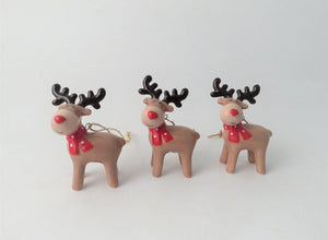 Ceramic brown reindeer with red scarf hanging Christmas Tree decoration