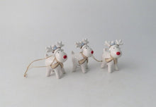 Load image into Gallery viewer, Ceramic white reindeer with blue hat and scarf hanging Christmas Tree decoration