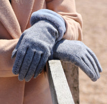 Load image into Gallery viewer, POM Grey wool mix stitch detail ladies gloves with faux fur trim