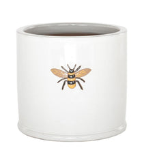 Load image into Gallery viewer, Wisteria Bee Cylinder outdoor glazed ceramic planter - White *COLLECTION ONLY*