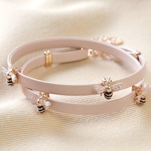 Lisa Angel Rose gold bee layered vegan leather bracelet in pink