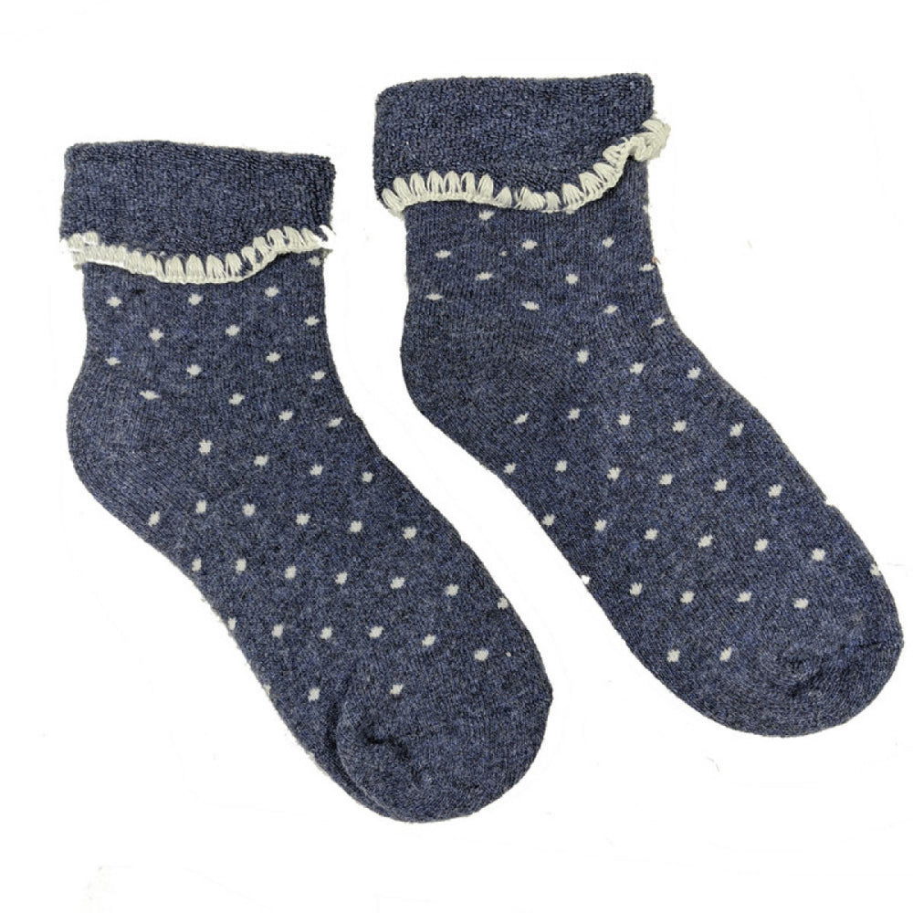 Joya Blue Cuff/Bed ladies socks with cream dots size 4-7